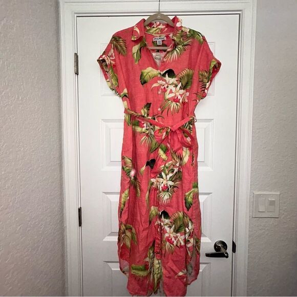 Tommy Bahama Tropical Floral Print Button Down Belted Linen Midi Dress - Picture 5 of 12